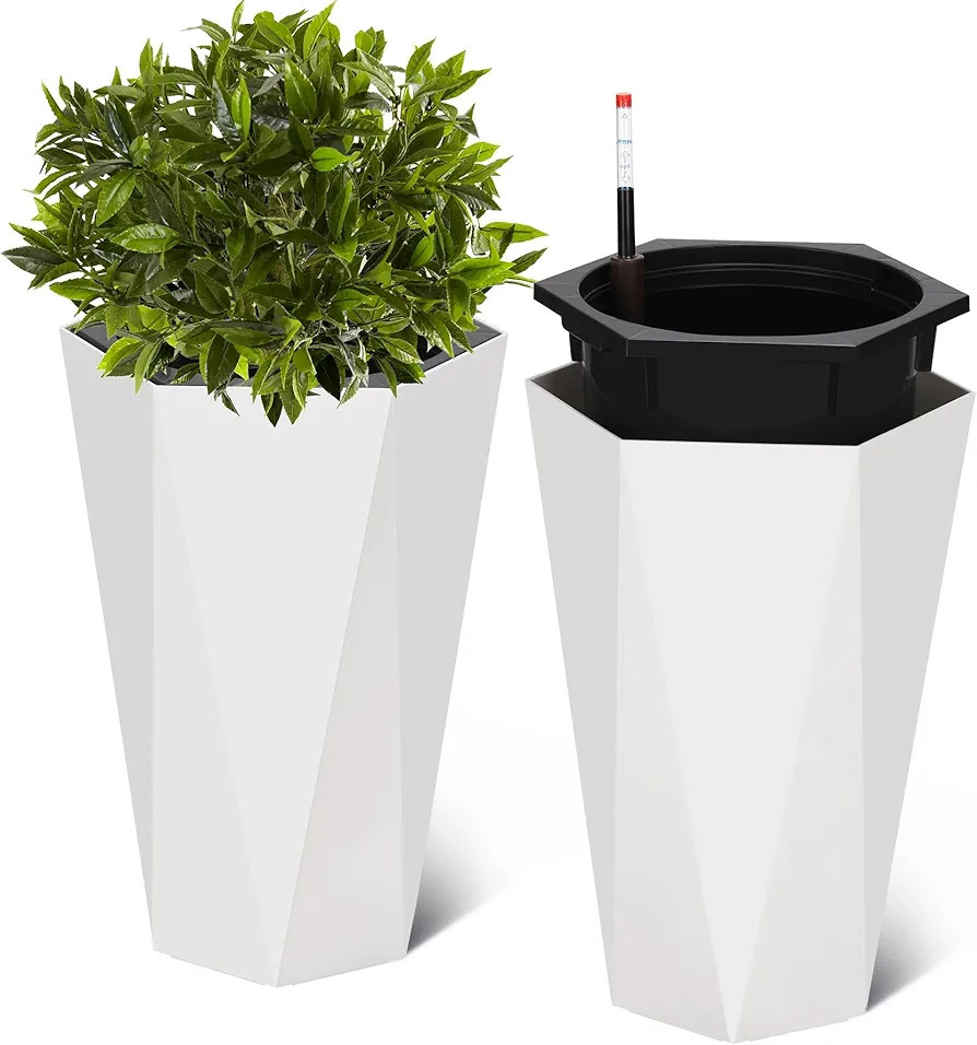 Set of 2 Tall Planters for Outdoor Plants, 22.5 Inch Tall Planter Pots with Water Level Monitor, ... | Amazon (US)