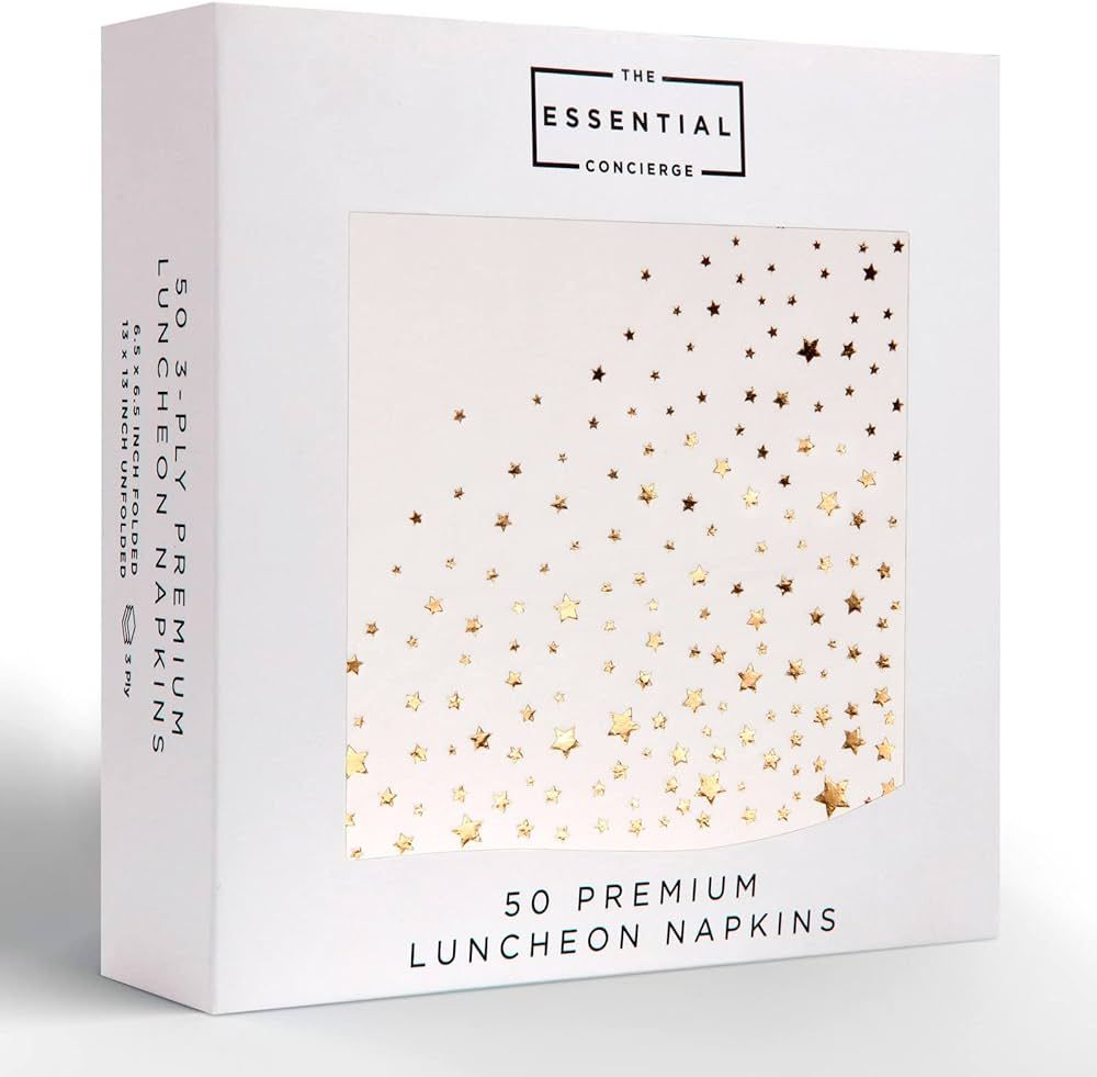 Stylish Gold Star Napkins, 50 White and Gold Dinner Napkins, Disposable 6.5 x 6.5 Inch Gold Napki... | Amazon (US)