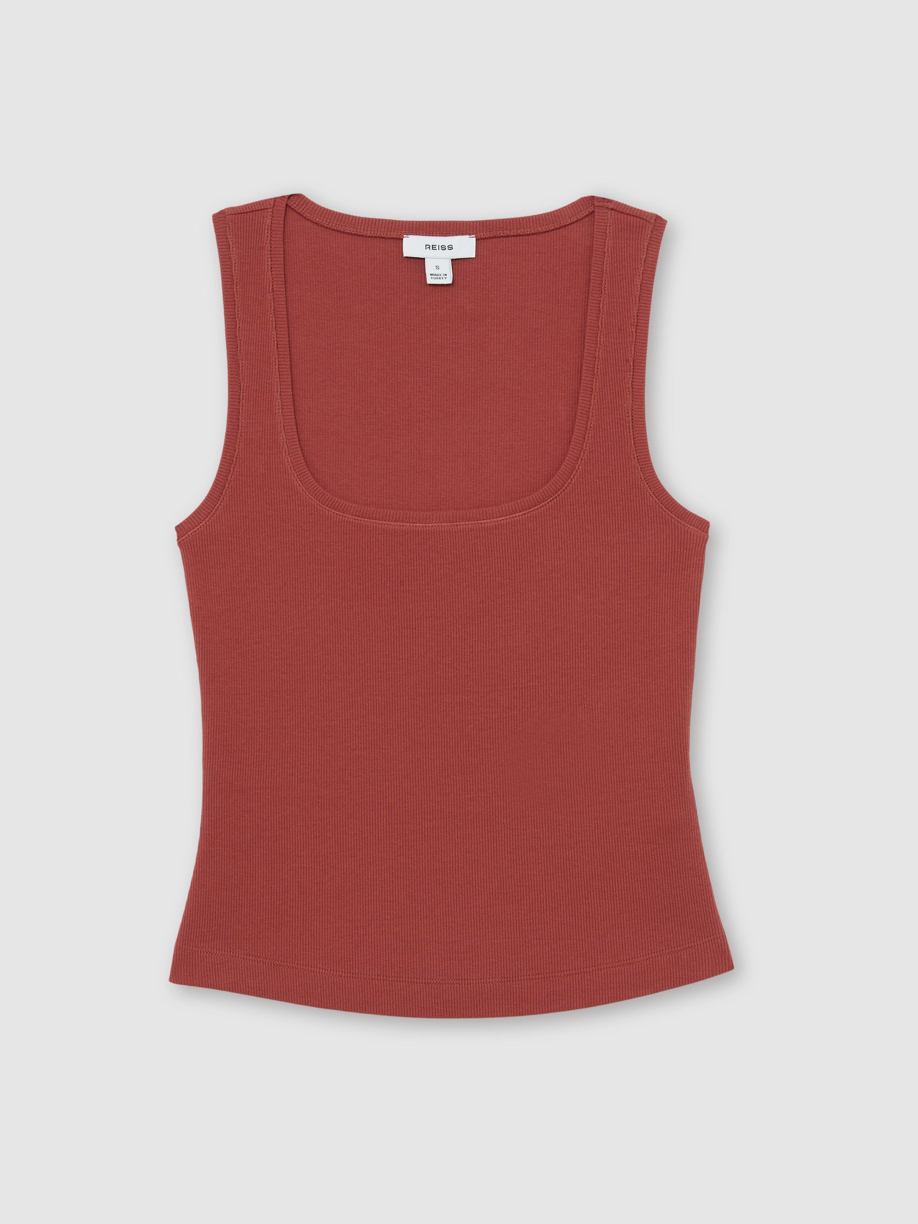 Stretch-Cotton Ribbed Square-Neck Vest in Rust Red | Reiss UK