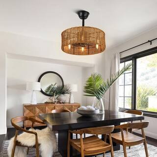 Cora 20 in. Indoor Brown Rattan Wicker Scandi-Style Ceiling Fan with Lights, Zen-inspired 3- Spee... | The Home Depot