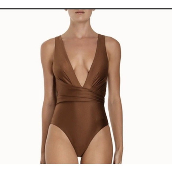 Zimmermann Raie Plunge Onepiece Swimsuit Tan (Bronze) Sz 1 US 6 New with tags | Poshmark