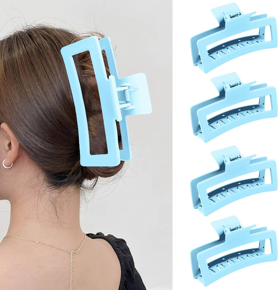 5 Inche Blue Extra Large Claw Clips for Thick Hair and Long Hair, 4 Pack Xl Jumbo Claw clips, Ove... | Amazon (US)