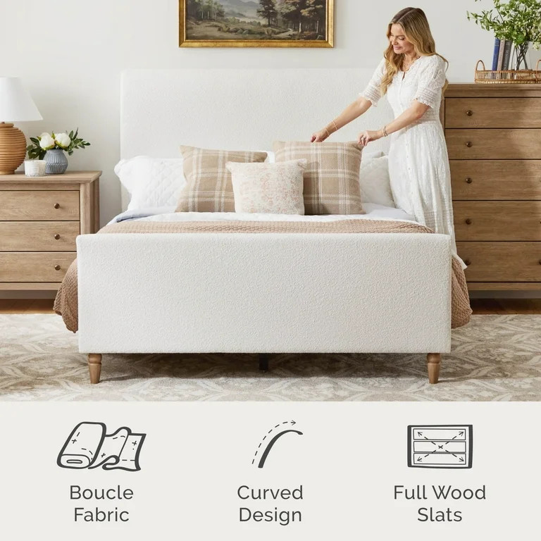 My Texas House Flynn Boucle Platform Bed, Full, Cream | Walmart (US)