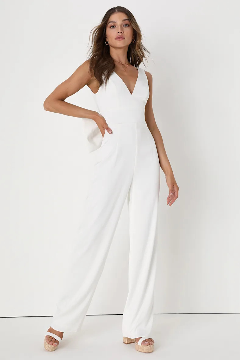 Angelic Aesthetic Ivory Satin Bow Back Sleeveless Jumpsuit | Lulus (US)