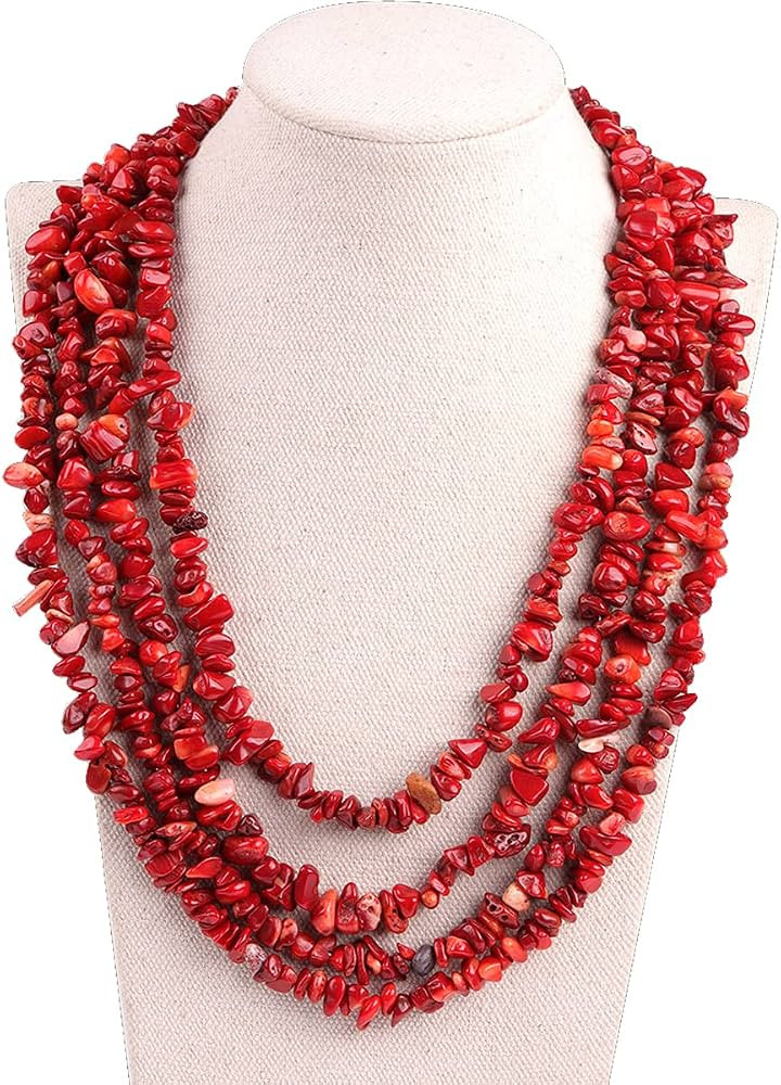 GEM-Inside Red Coral Chips Dyed Fashion Bohemia Necklace for Women Fashion Loose Beads for Jewelr... | Amazon (US)