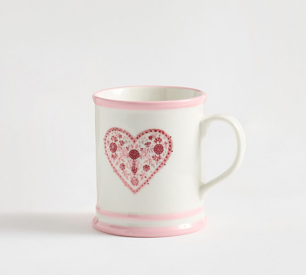 Heart Print Stoneware Mugs - Set of 4 | Pottery Barn (US)