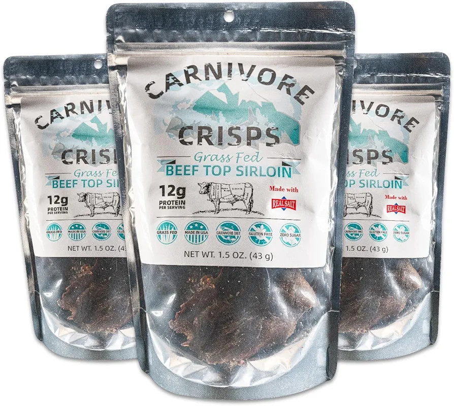 Carnivore Crisps, Grass Fed and Finished Beef Top Sirloin, Beef Crips, High Protein, Keto & Carni... | Amazon (US)