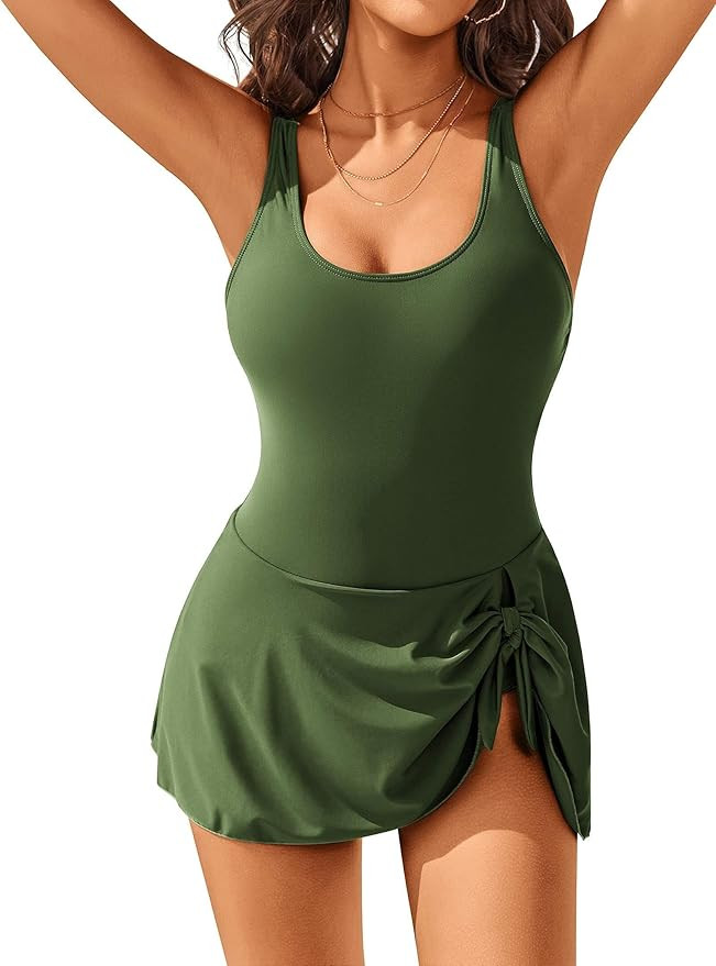 AI'MAGE Womens One Piece Swimdress Tummy Control Swimsuit Tie Knot Skirt Bathing Suits S-3XL | Amazon (US)