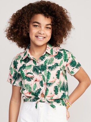 Matching Short-Sleeve Cropped Linen-Blend Tie-Front Top for Girls | Old Navy (US)