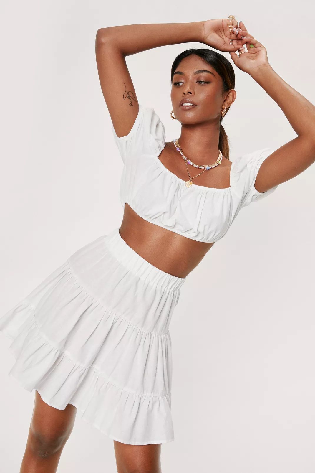 Linen Look Puff Sleeve Square Neck Bralette | Nasty Gal (US)