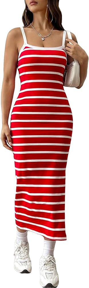 Floerns Women's Striped Print Sleeveless Split Thigh Casual Cami Long Dress | Amazon (US)