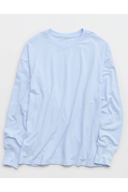 OFFLINE By Aerie Let's Stretch Long Sleeve Boyfriend T-Shirt Women's Eyelet Blue M | Aerie