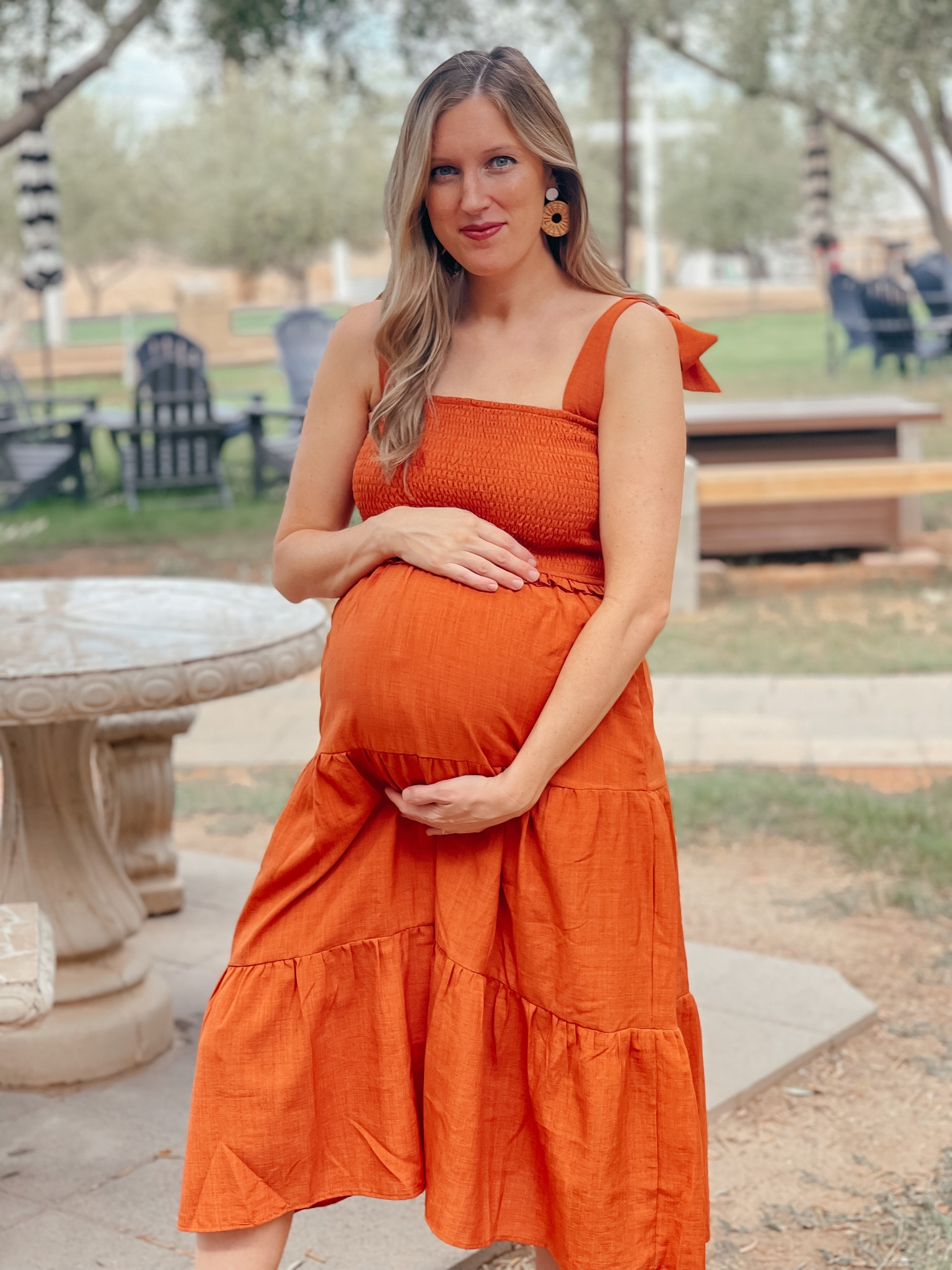 Call maternity dresses 
Burnt orange dress
Fall fashion 

#LTKbump #LTKfindsunder100 #LTKHoliday