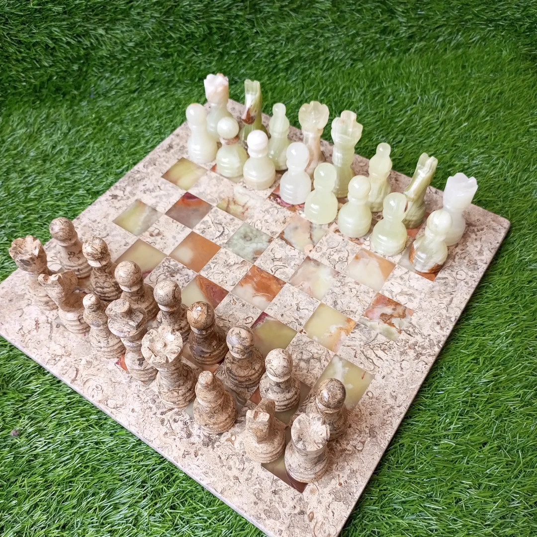 Marble Chess Set, Chess Game With Figures, 32 Pieces Handmade Chess Pieces With 12 Inch (30 Cm) C... | Etsy (US)