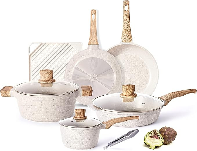 Pots and Pans Set - Caannasweis Kitchen Nonstick Cookware Sets Granite Frying Pans for Cooking Ma... | Amazon (US)