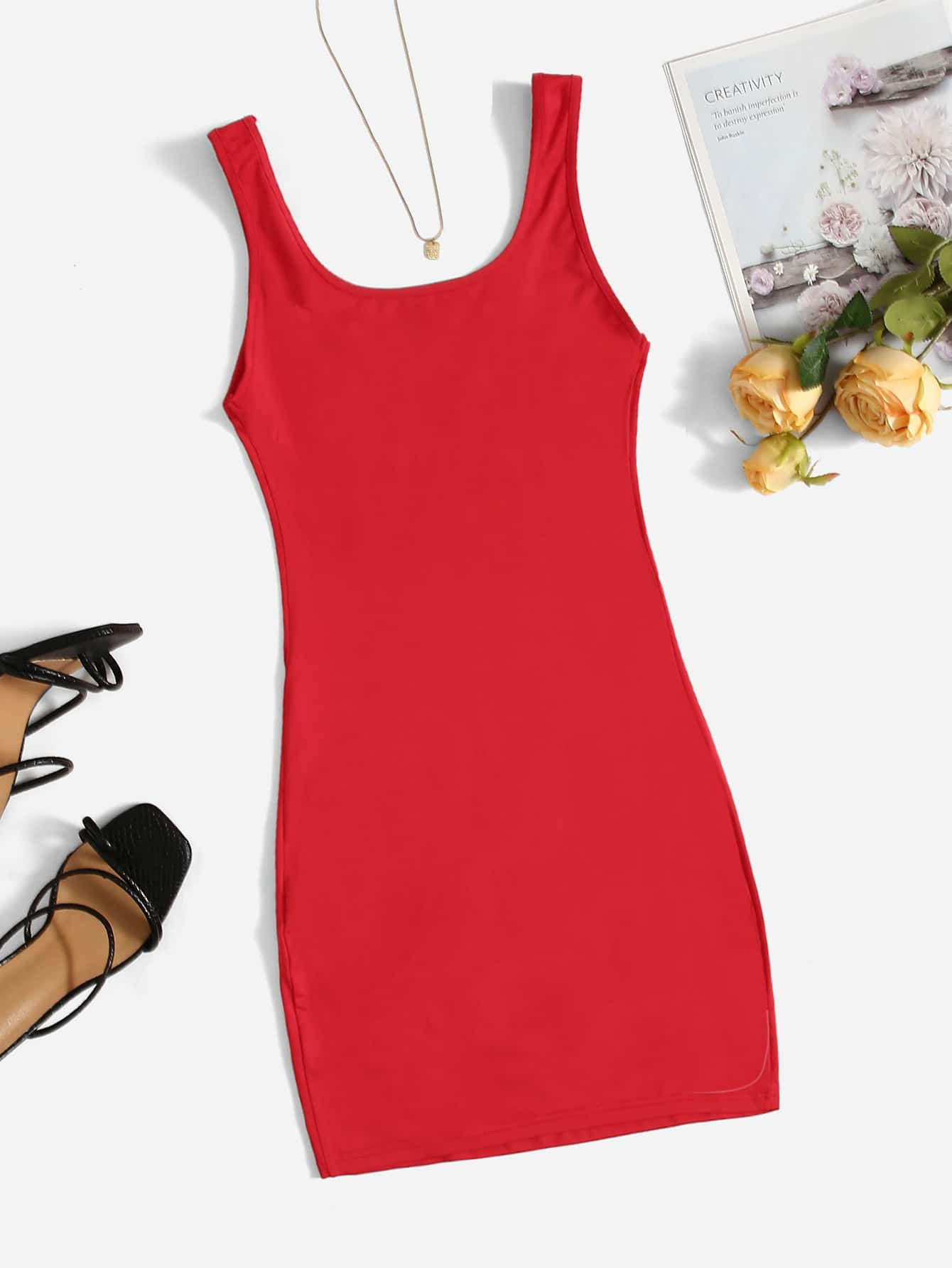 SHEIN PETITE Scoop Neck Tank Bodycon Dress | SHEIN