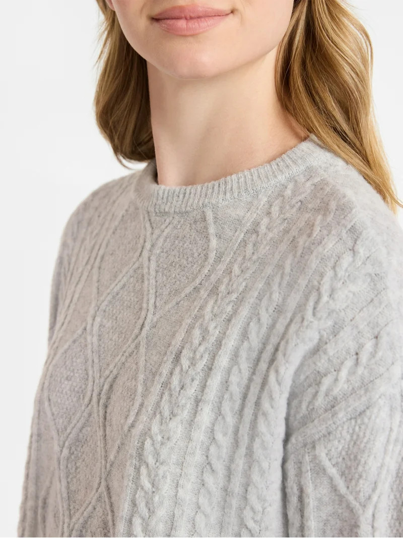 No Boundaries Cable Knit Pullover Sweater, Lightweight, Women’s | Walmart (US)