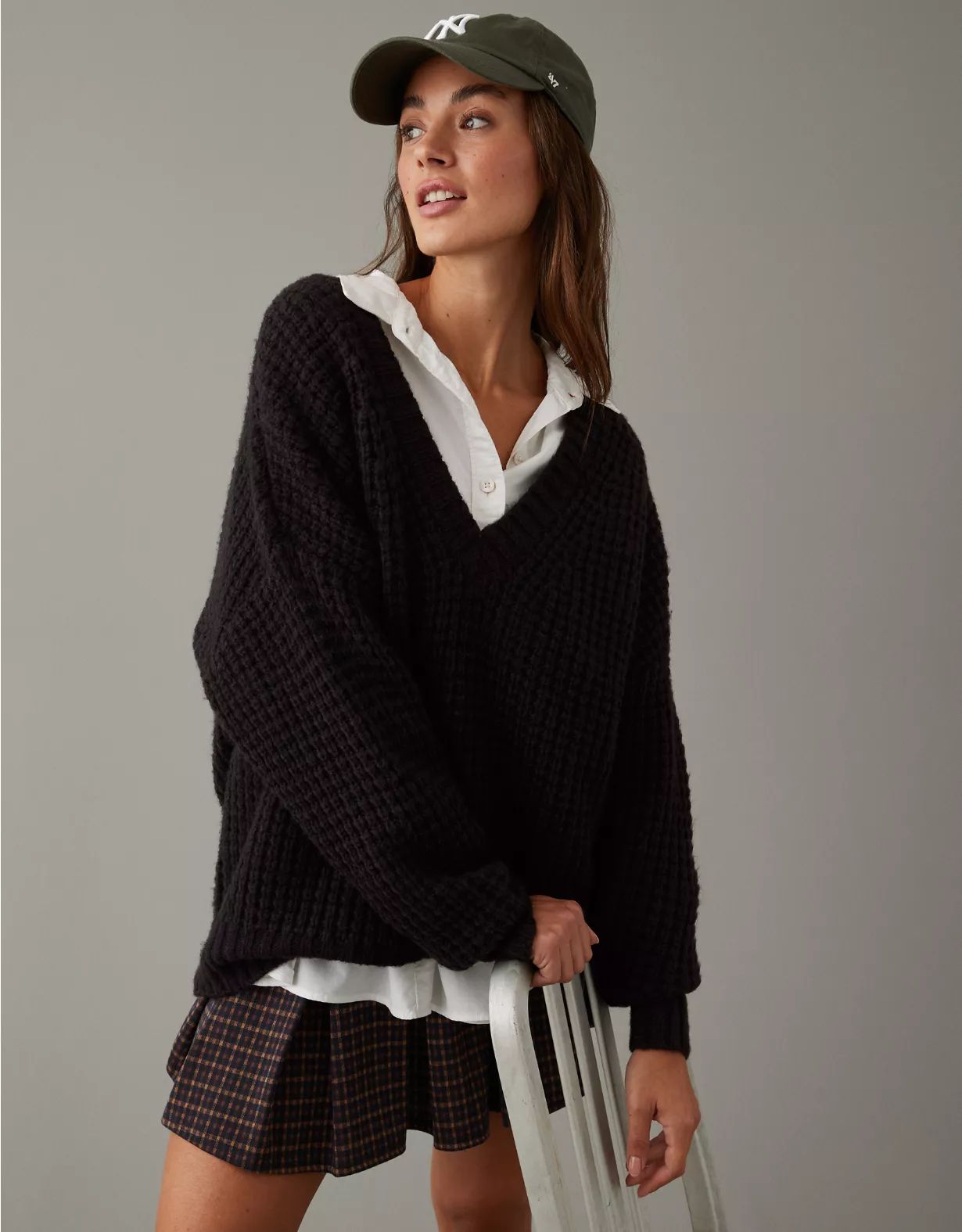 AE Whoa So Cozy Waffle V-Neck Sweater | American Eagle Outfitters (US & CA)