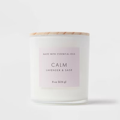 8oz Wood Lidded Glass Wellness Calm Candle - Threshold™: Scented, Relaxing, Sage Aroma, 43hr Bu... | Target