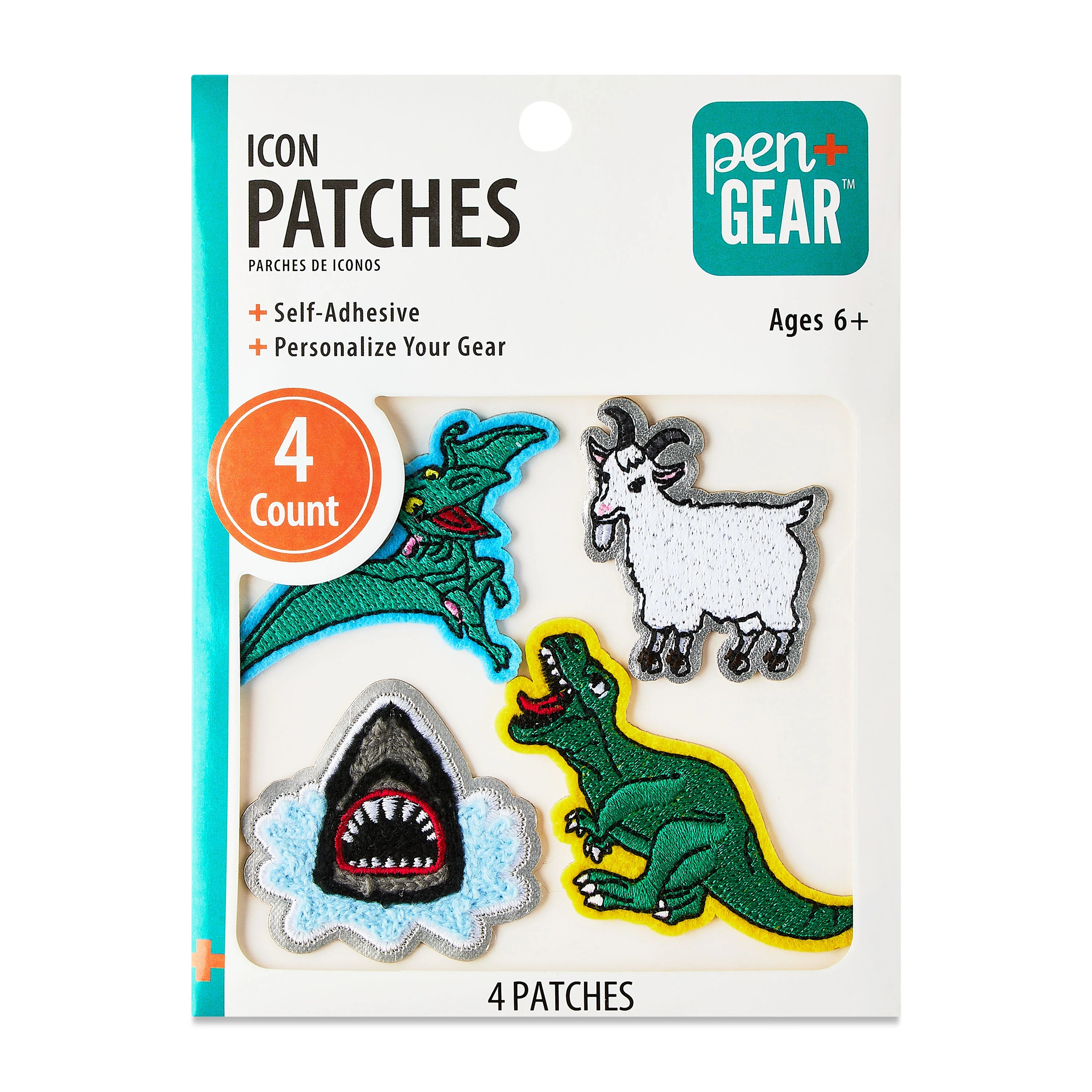 Pen+Gear Multi-Color Dinosaurs, Goat, and Shark Chenille Patch Stickers, 4 Count | Walmart (US)