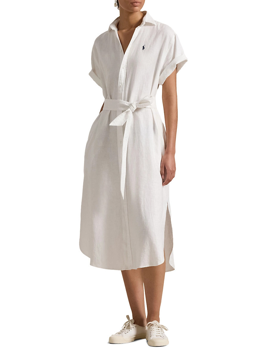 Women's Short Sleeve Linen Shirtdress - White - Size Small | Saks Fifth Avenue