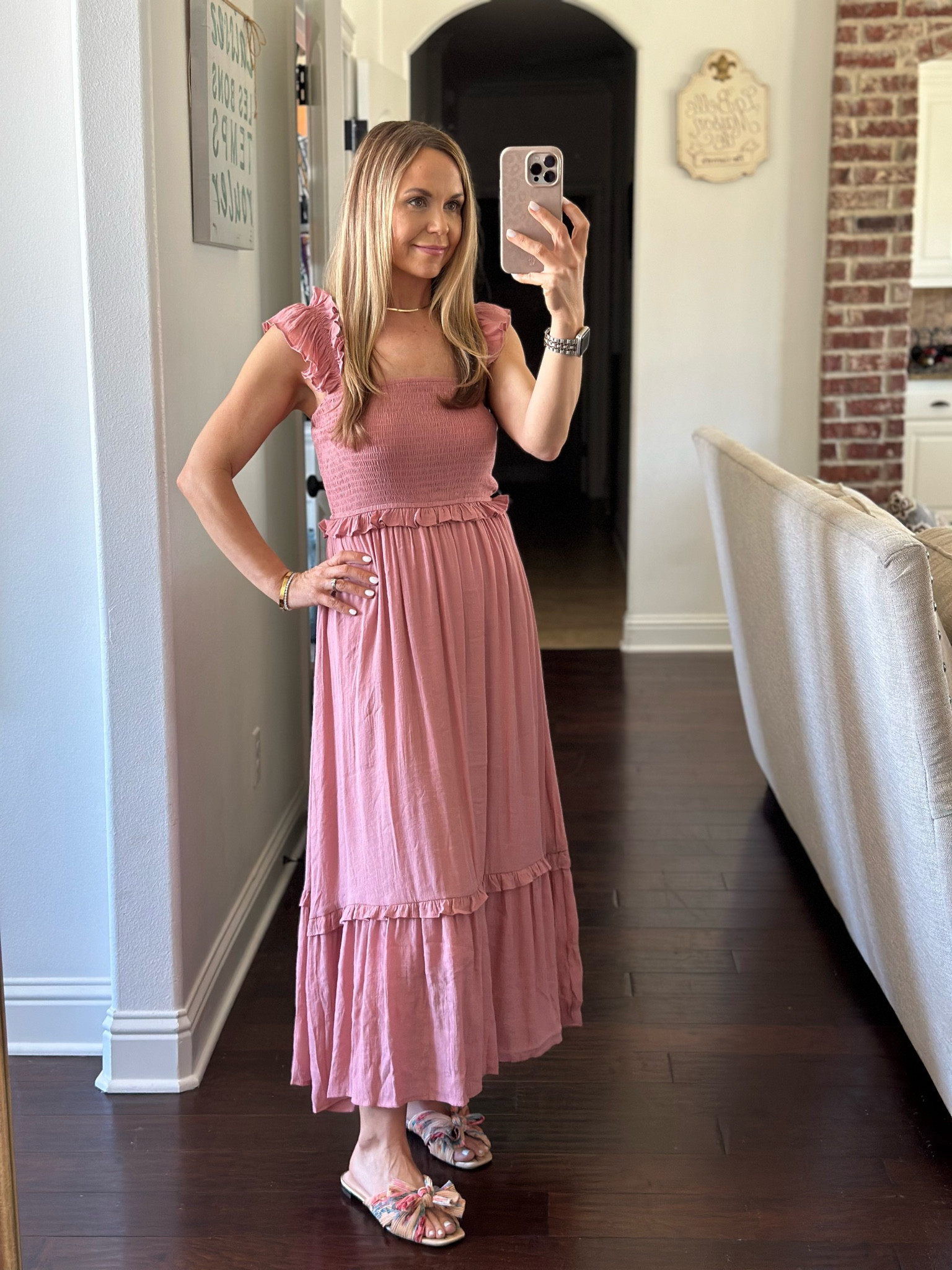 Super cute pink smocked dress. Perfect for spring. Use promo code ladies25 for 25% off