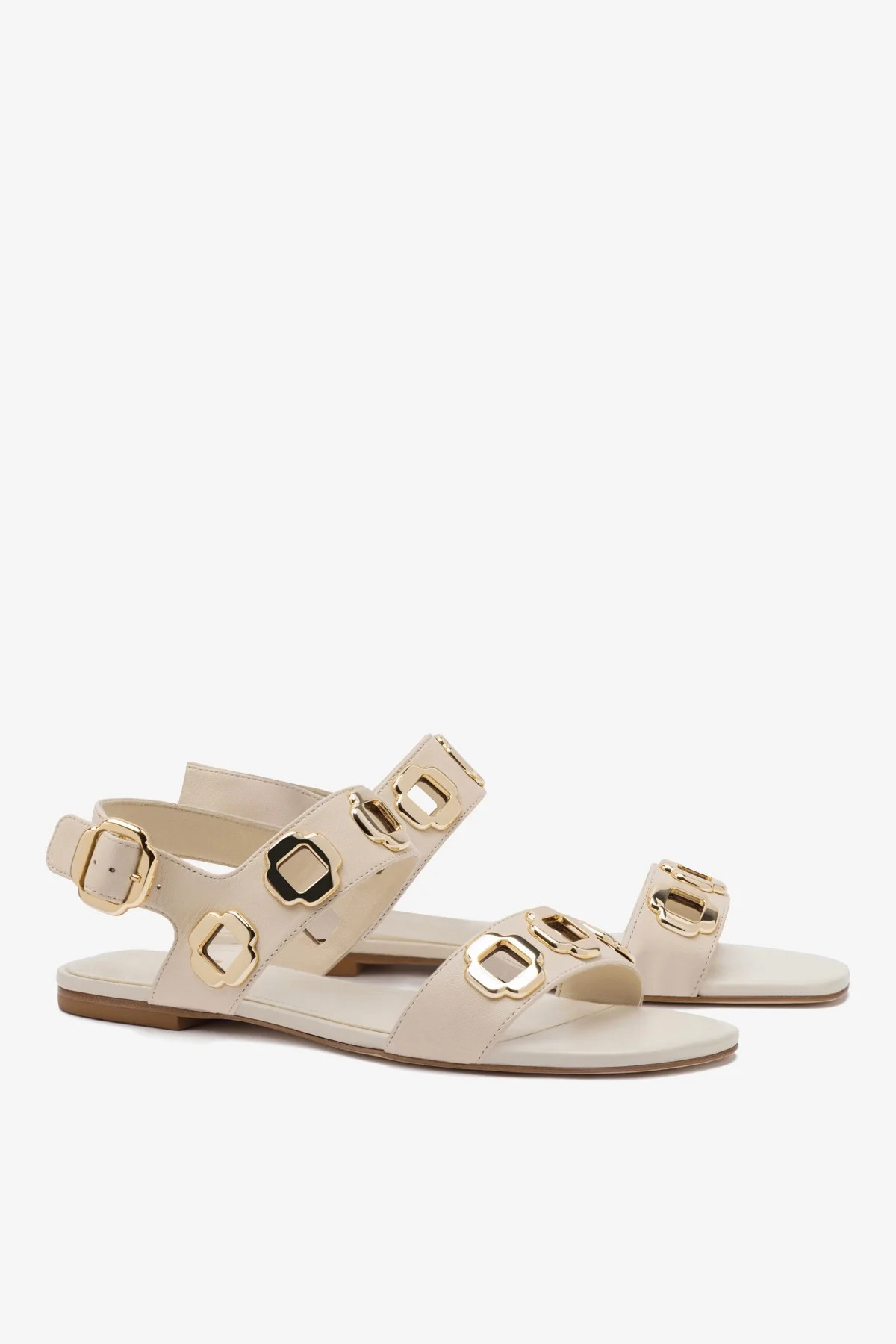 Milan Flat Sandal In Ivory Leather | Larroude