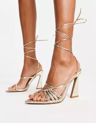 ASOS DESIGN Navarro pointed high heeled sandals in gold | ASOS (Global)