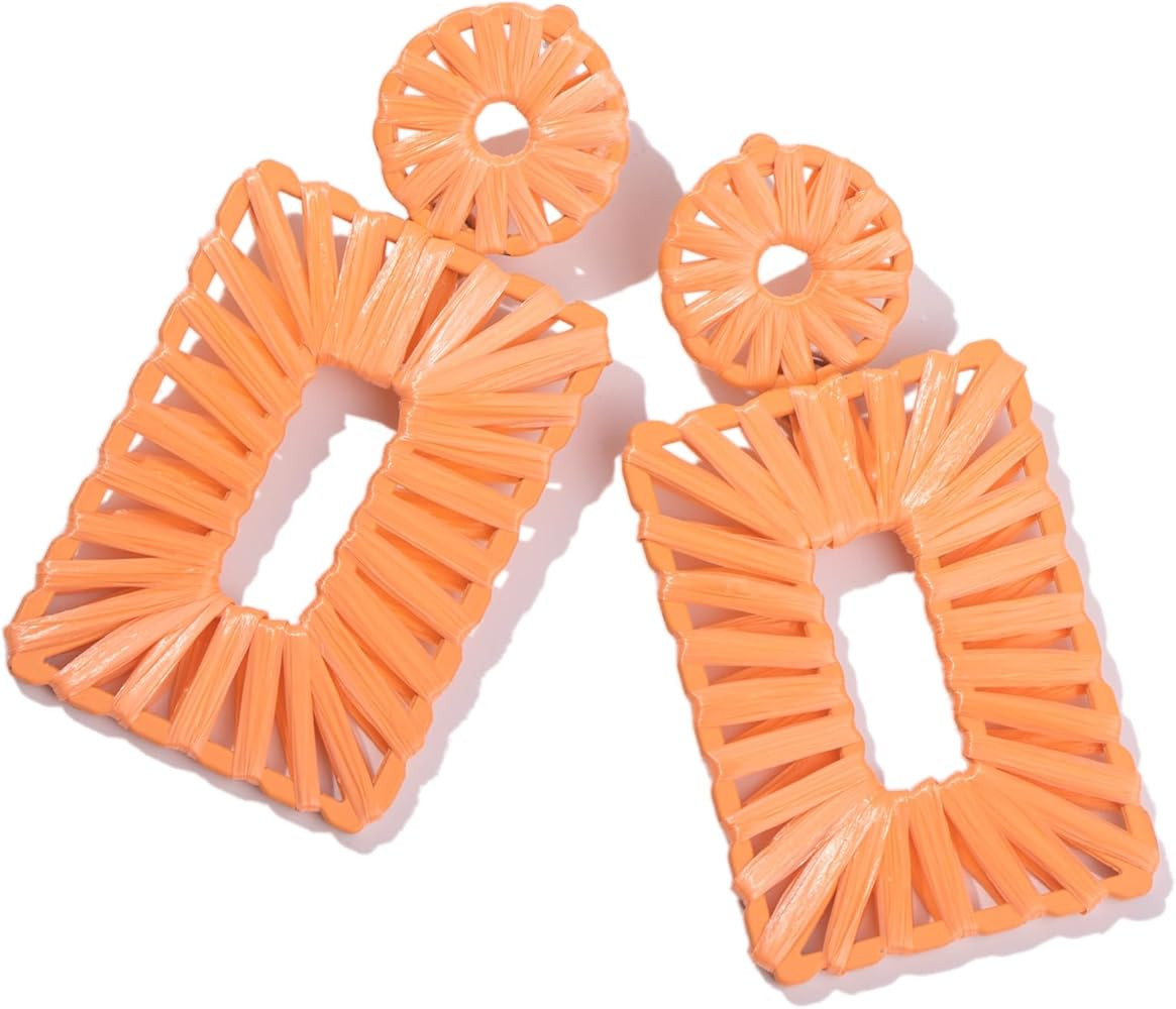 Statement Raffia Earrings Boho Drop Earrings Geometric Dangle Earrings for Women Handmade Straw E... | Amazon (US)