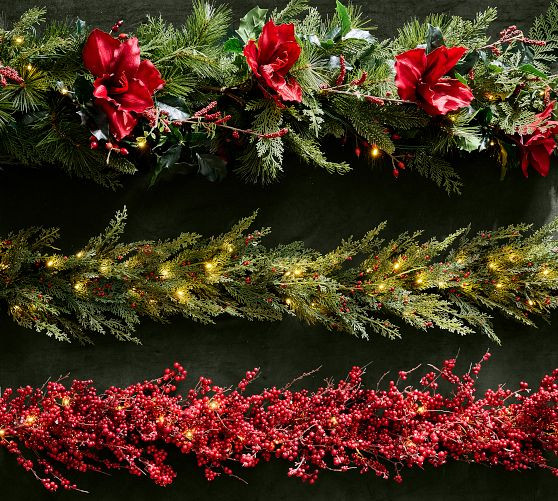 Faux Lit Mixed Berries Wreath &amp; Garland | Pottery Barn (US)