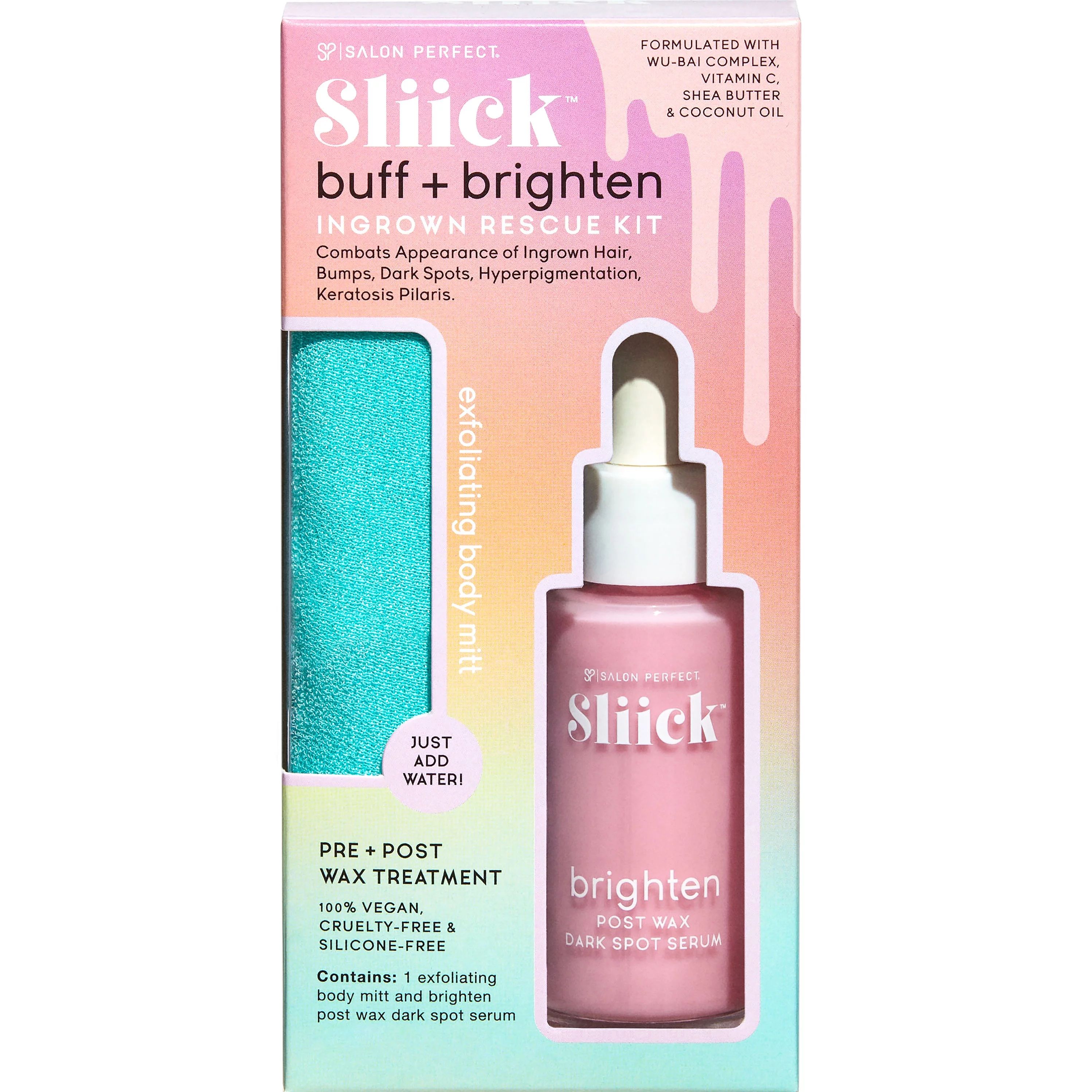 Sliick by Salon Perfect, Buff & Brighten Ingrown Rescue Kit, Exfoliating Body Mitt and Brightenin... | Walmart (US)