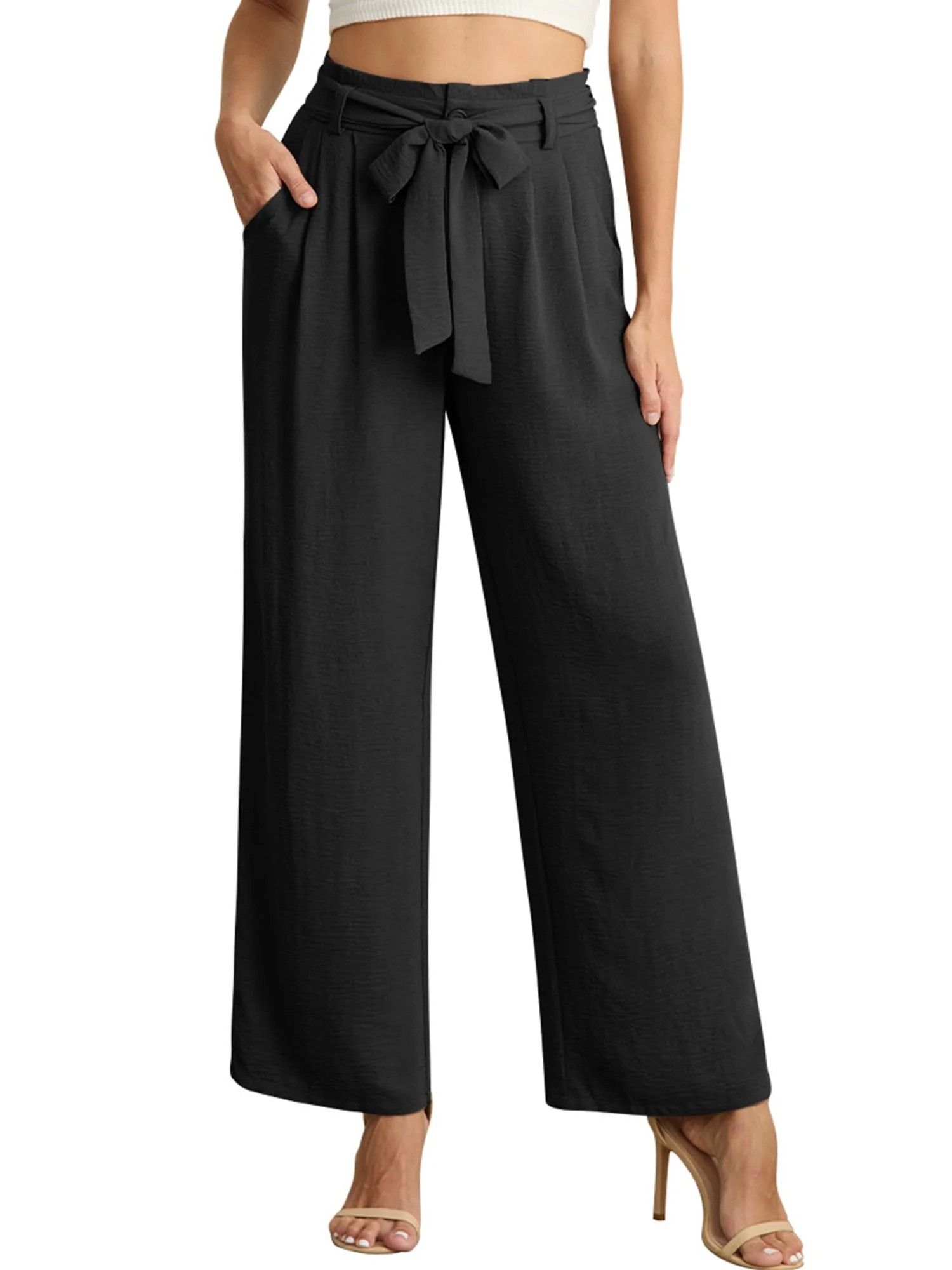 Airmenty Womens Casual Wide Leg Pants High Waisted Business Casual Trousers Work Pants with Remov... | Walmart (US)