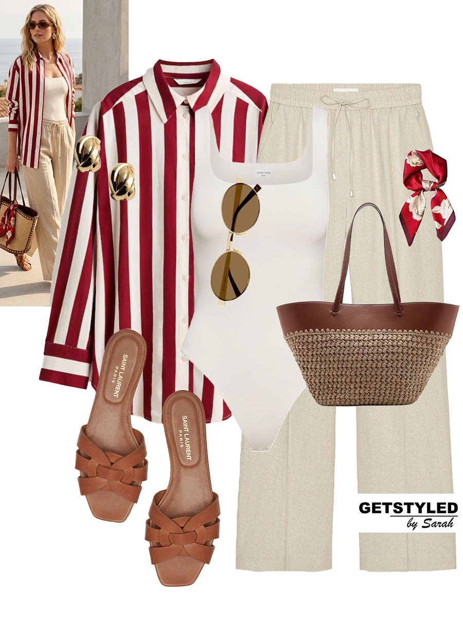 Pop of red ❤️

#linenpants #sandals #shirt #raffiabag

#LTKsummer #LTKstyletip #LTKshoes