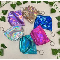 Small Holographic Coin Keychain Pouch, Crystal Holder, Zipper Bag, Purse, Multi Color Jewelry Tote, Afj | Etsy (US)