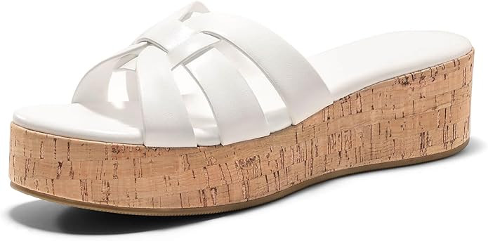 Coutgo Women's Platform Sandals Open Toe Slip On Low Wedge Slides Cork Heeled Beach Vacation Shoe... | Amazon (US)