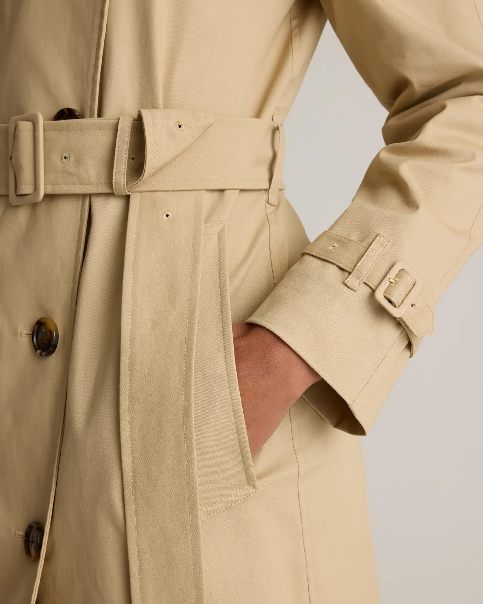 Comfort Stretch Long Trench Coat in Light Khaki | Quince