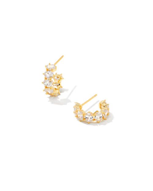 Cailin Gold Crystal Huggie Earrings in White CZ | Kendra Scott