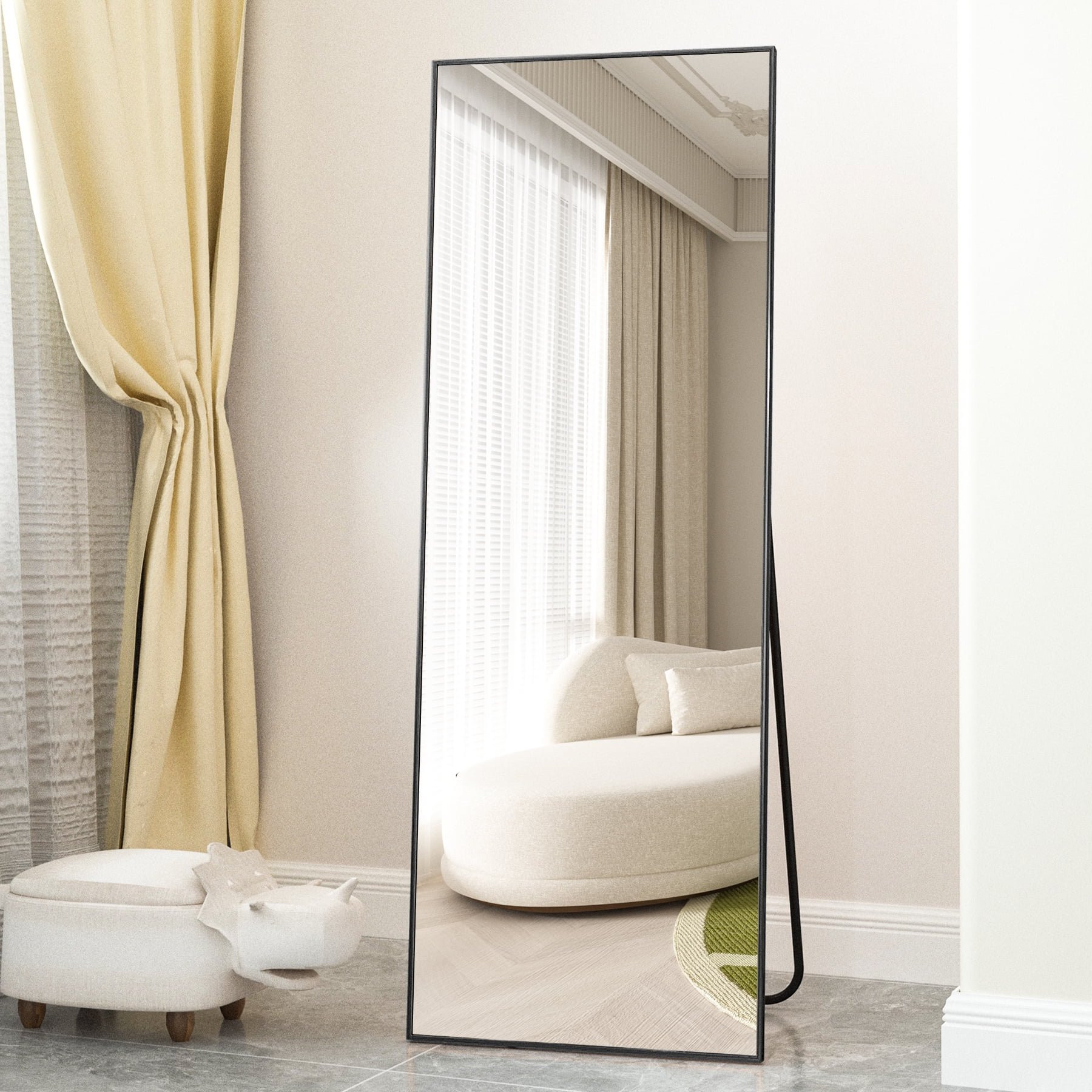 BEAUTYPEAK 64" x 21.1" Full Length Mirror Large Rectangle Floor Mirrors, Black | Walmart (US)