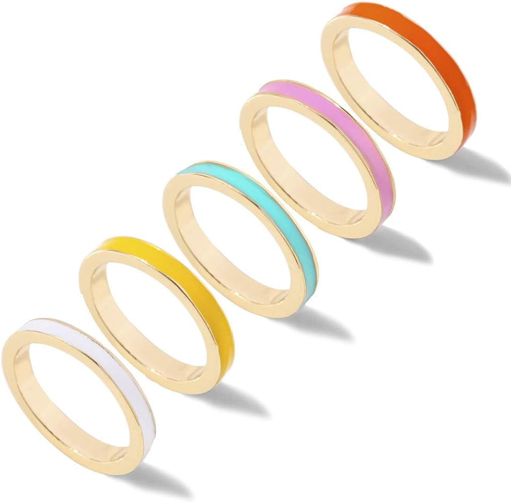 YOOESTORES82 5PC Simple Colorful Bands Stacking Rings Set for Women Girl Teens. Boho Enamel Knuck... | Amazon (US)