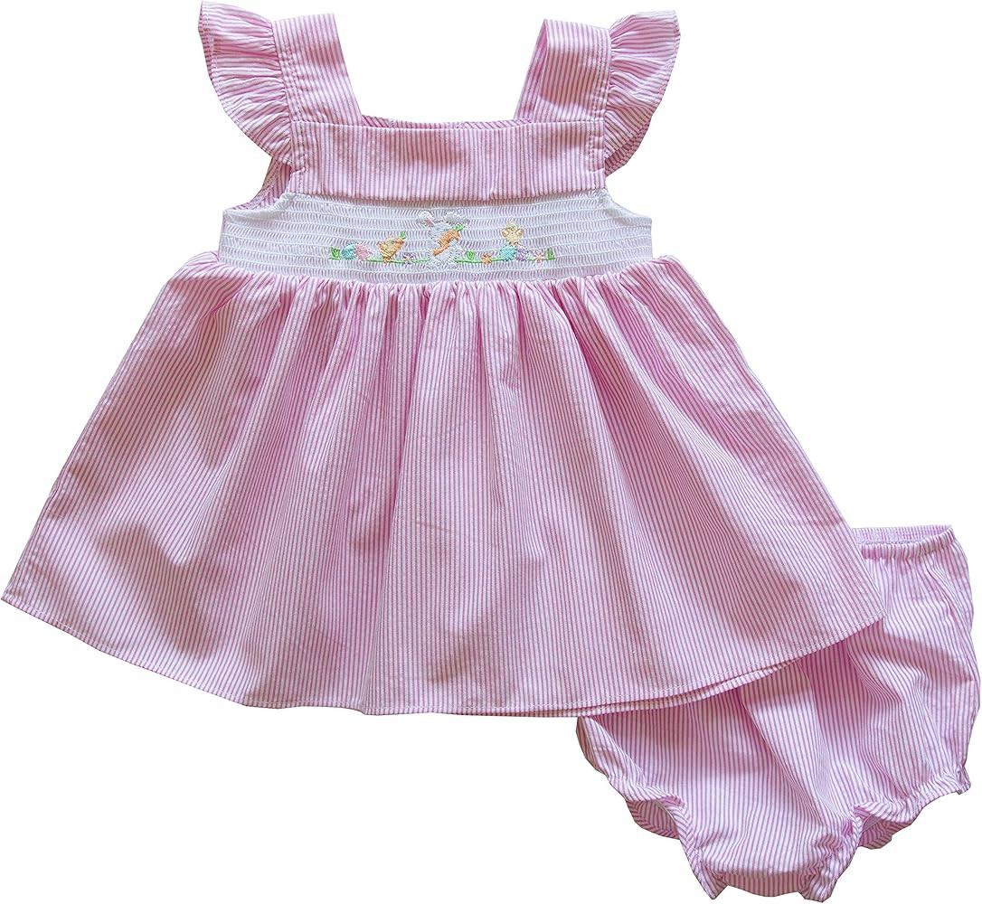 Good Lad Newborn/Infant Girls Pink Seersucker Bunny Smocked Embroidered Easter Dress | Amazon (US)