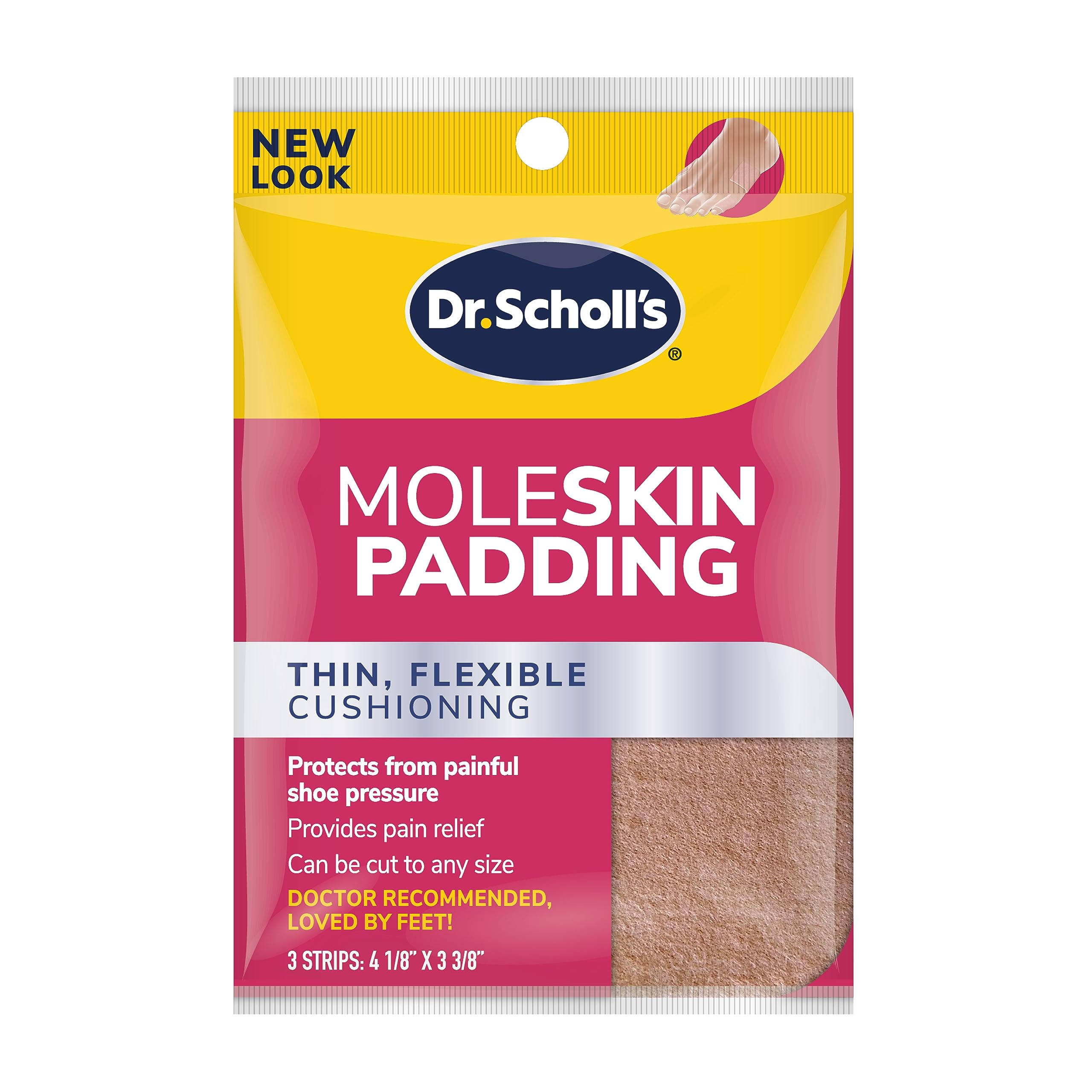 Dr. Scholl's Moleskin Padding Strips, 3 Strips // Thin, Flexible Cushioning & Pain Relief - Cut t... | Amazon (US)