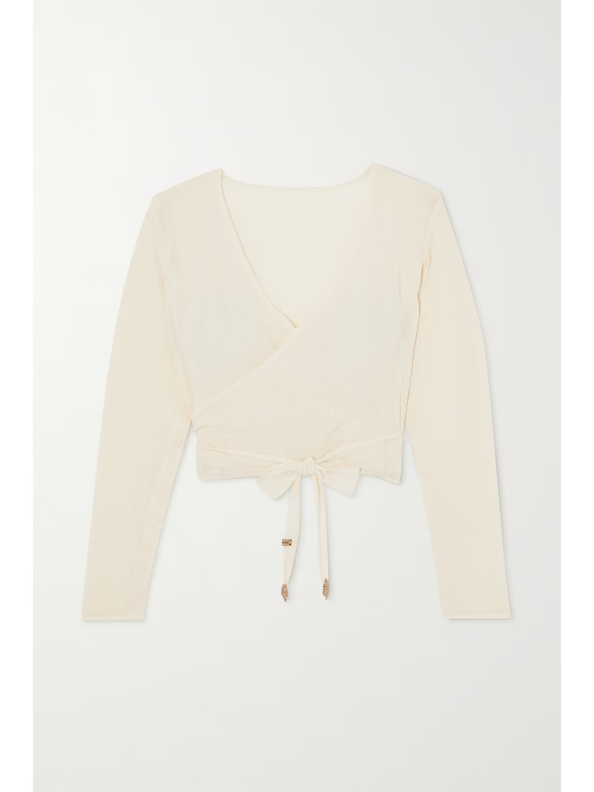 Neutral Lahun leather-trimmed cotton-gauze wrap top | CARAVANA | NET-A-PORTER | NET-A-PORTER (US)
