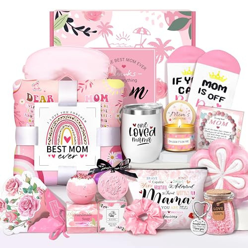 HSOEIXL Mother's Day Baskets Gifts for Mom - 16 Pcs Luxury Self-Care Gift Basket for Mothers Day Mama (Pink) | Amazon (US)