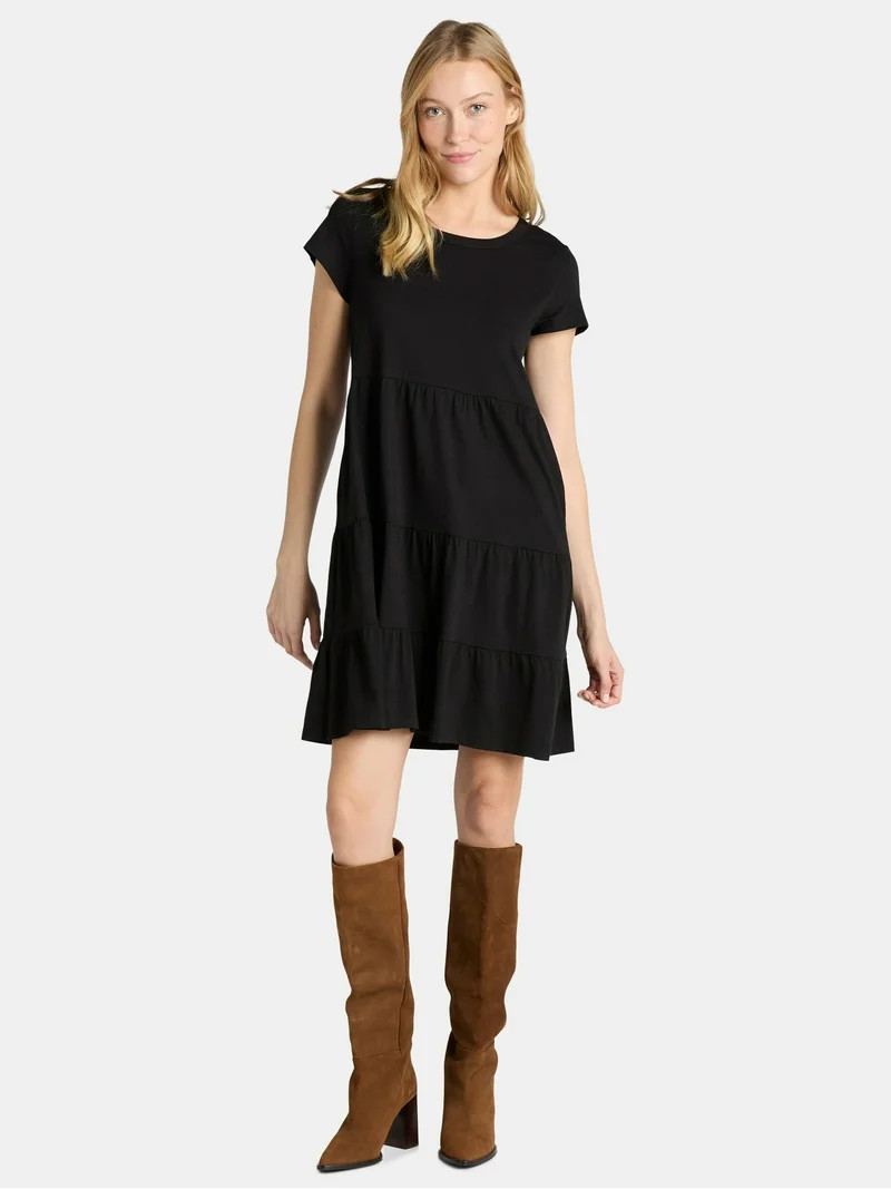 Time and Tru Women's and Women's Plus Tiered Cotton Mini Dress, Sizes XS-4X | Walmart (US)