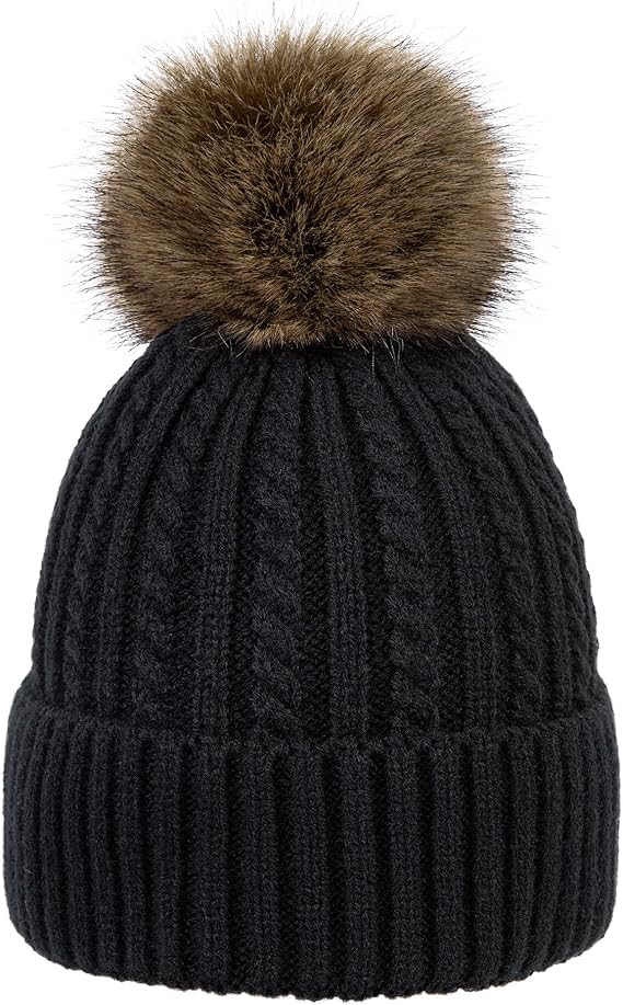 Simplicity Womens Beanie Hat Winter Hat Warm Fleece Lined Cable Knit Skull Ski Pom Pom Beanie for... | Amazon (US)