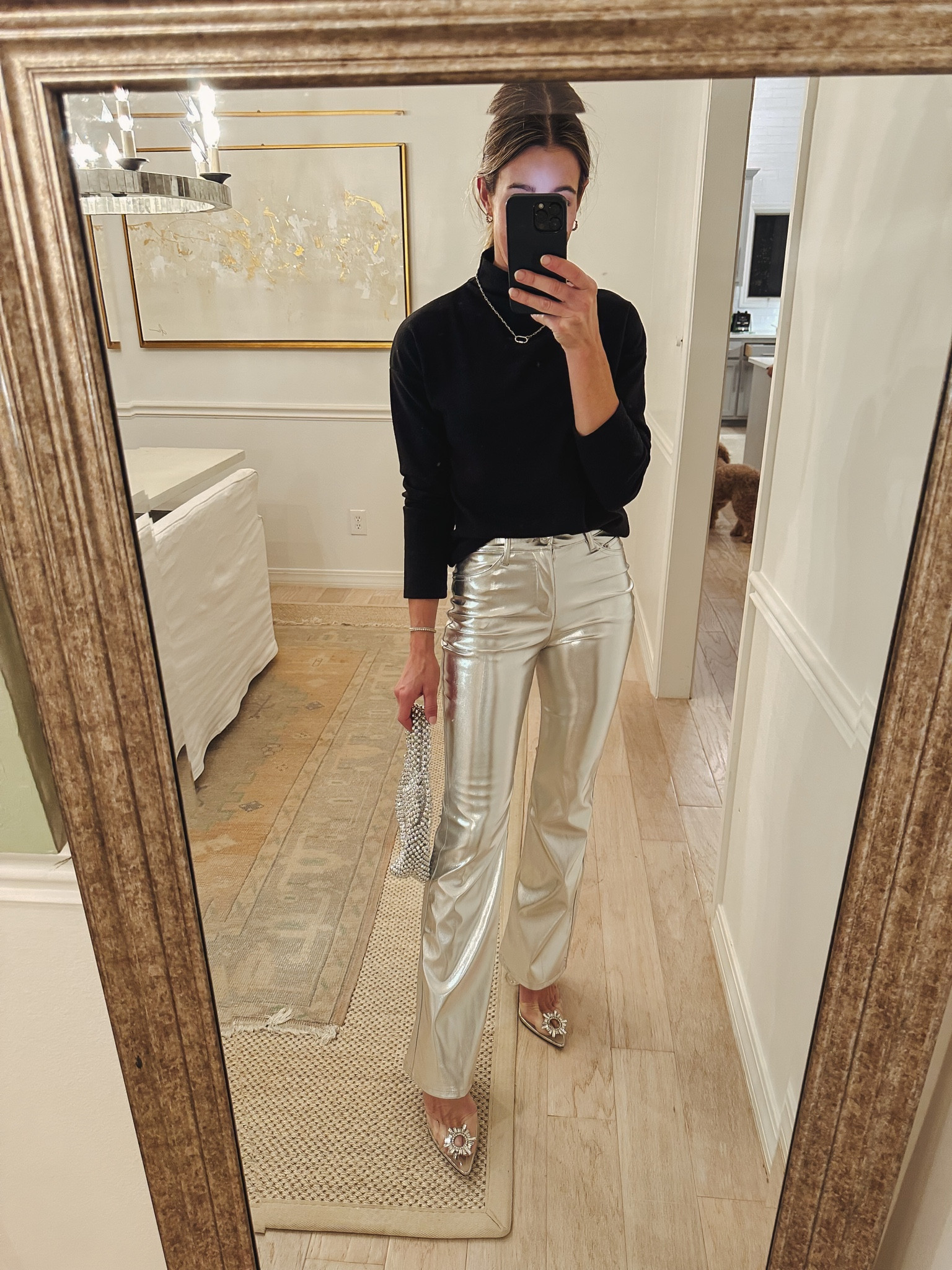 Target silver pants. Run tts. Wearing size 0. Target tshirt turtleneck. So soft and inside lining is like butter. Runs tts. Wearing size xs comes in 6 colors  

#LTKHoliday #LTKstyletip #LTKfindsunder50