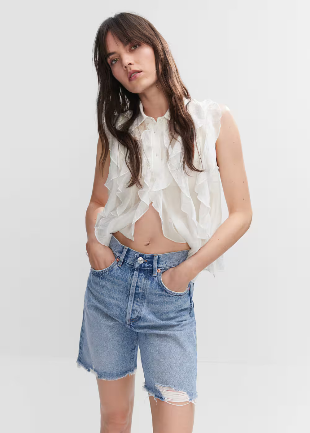 Decorative ripped denim bermuda shorts -  Women | Mango USA | MANGO (US)