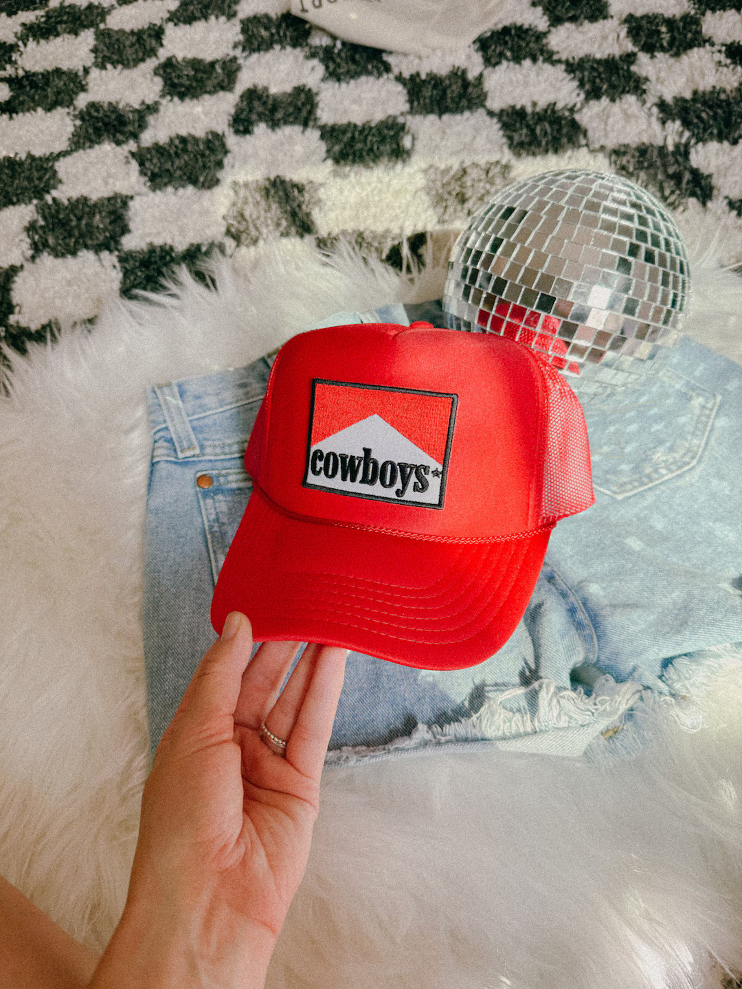 Red Cowboys Patch Trucker Hat Custom Country Cowgirl Trucker Hat Camo for Dove Hunting Outfit Cut... | Etsy (US)