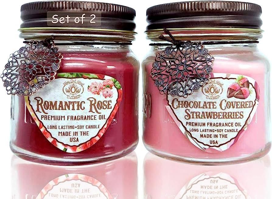 Chocolate / Rose Romantic Gift Pack- Jar Candles Scented Set of 2 - Soy Wax Blend- Fragrant, Choc... | Amazon (US)