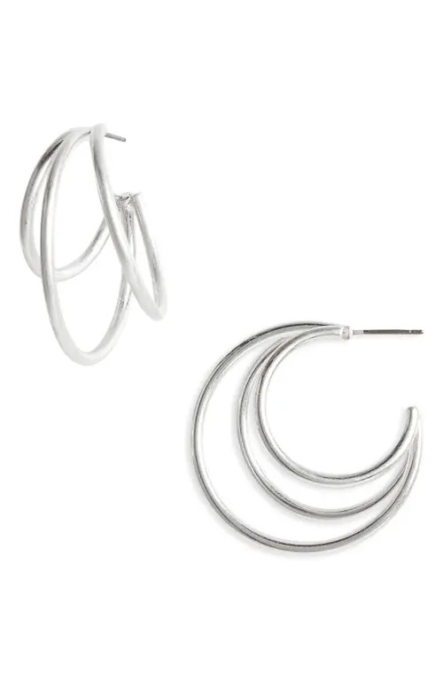 Madewell Triplet Hoop Earrings in Light Silver Ox at Nordstrom | Nordstrom